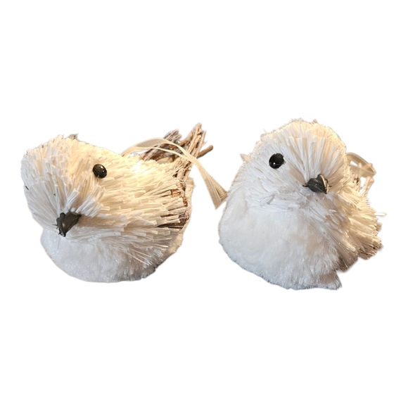 Lot Of 2 Rustic White Sisal Twig Bird Ornaments - Picture 2 of 5